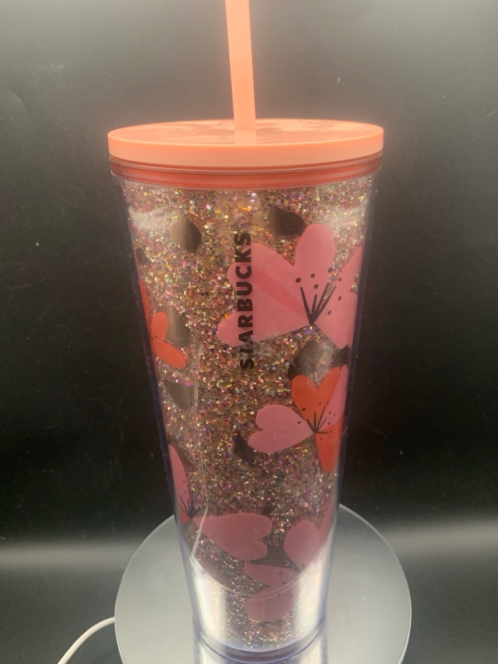 Vintage Starbucks 2020 Valentines Hearts Glitter Tumbler Vento 24 Oz Lid Straw